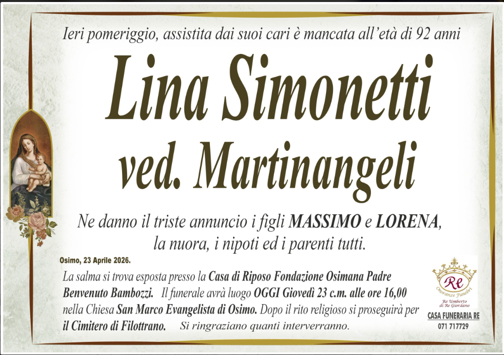 Lina SIMONETTI, vedova MARTINANGELI