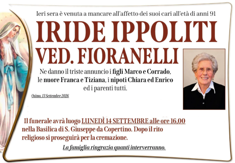 Iride IPPOLITI, vedova FIORANELLI
