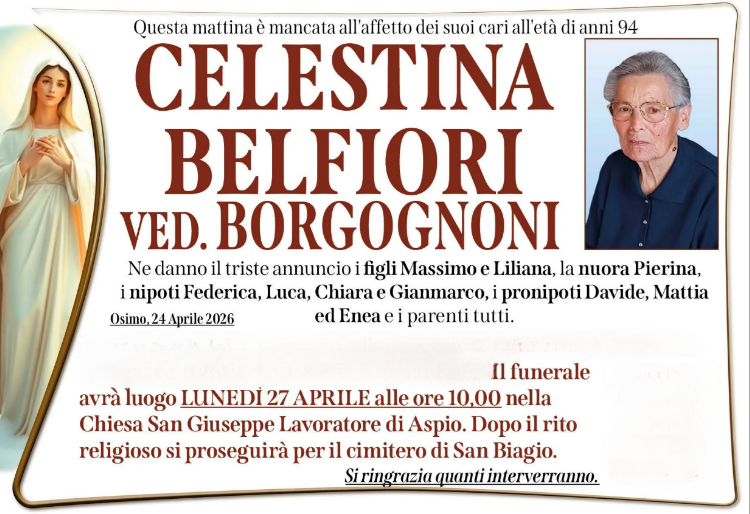 Celestina BELFIORI, vedova BORGOGNONI