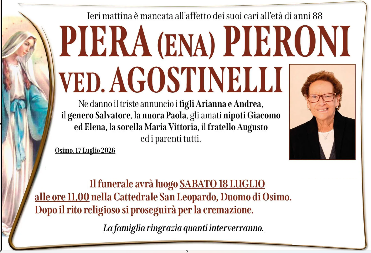 Piera (Ena) PIERONI, vedova AGOSTINELLI 