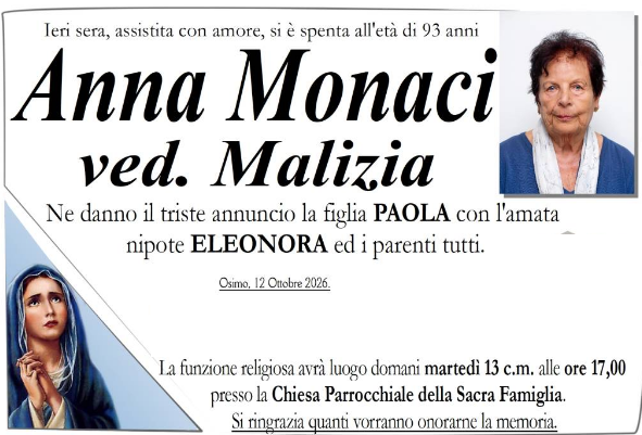 Anna MONACI, vedova MALIZIA