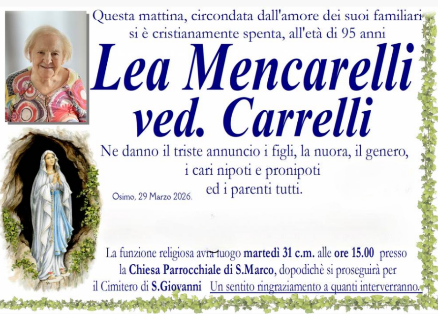 Lea MENCARELLI, vedova CARRELLI