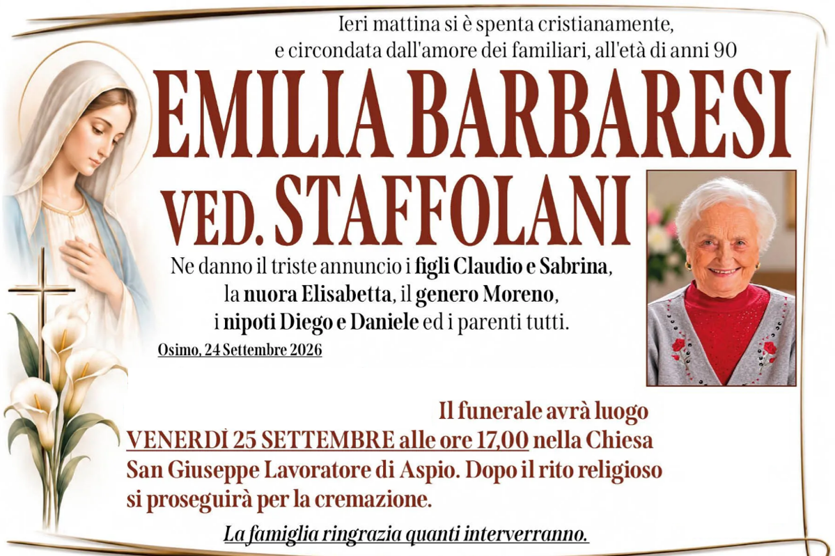 Emilia BARBARESI, vedova STAFFOLANI